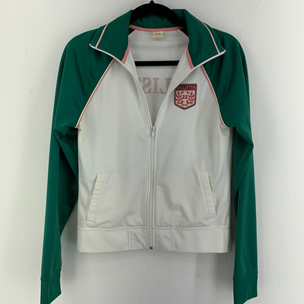 Vtg Y2K 2000s Hollister Womens Large Track Jacket  Full Zip Logo Pink Green